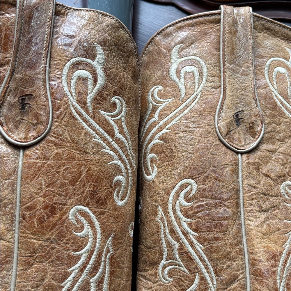 FERRINI Tan with cream Western Embroidery Women's Boots - Picture 7 of 9